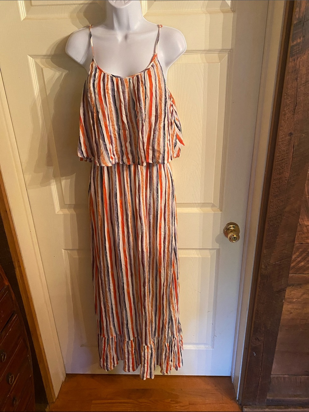 Striped Orange & Navy Summer Maxi Dress